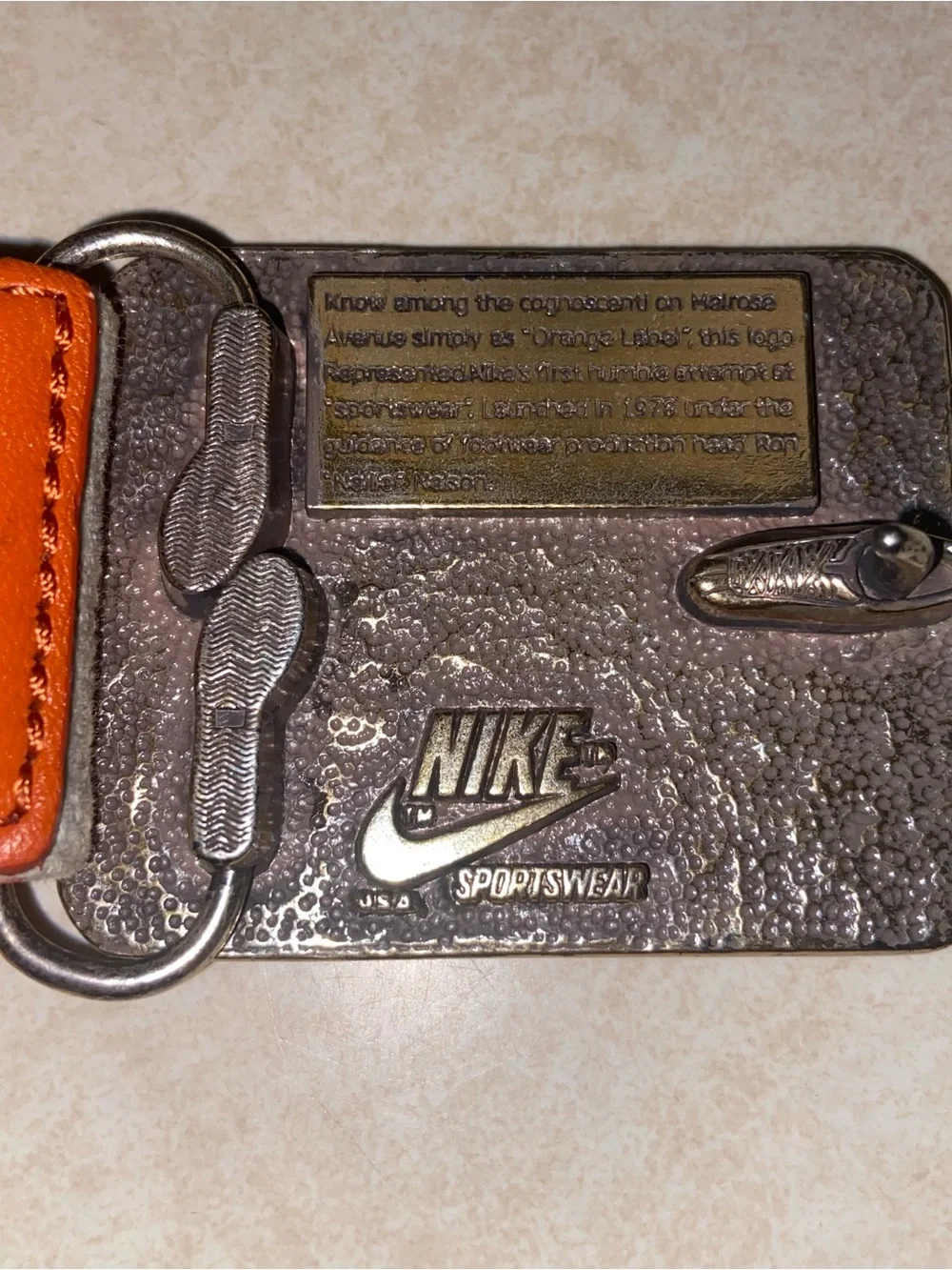 Vintage Nike Belt Brass Buckle Mens Large Orange Label  Rare Limited Release 44”
